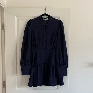 Commense Navy Pintuck Button Blouse